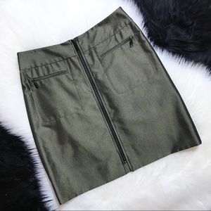 Etcetera Metallic Olive Green Zip Front Skirt